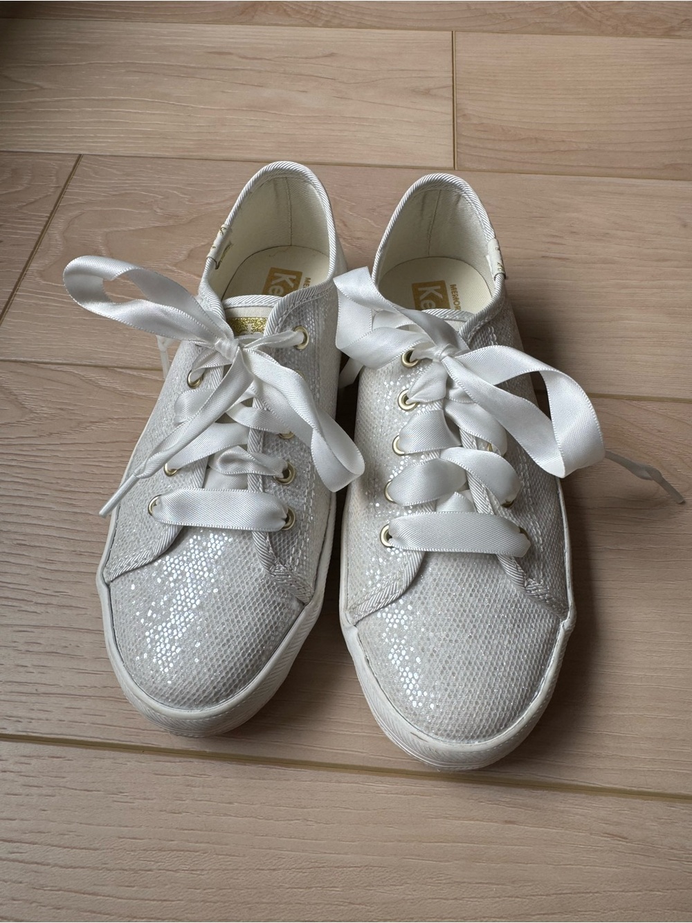 Keds Kids White Sequin Ribbon Lace Sneakers